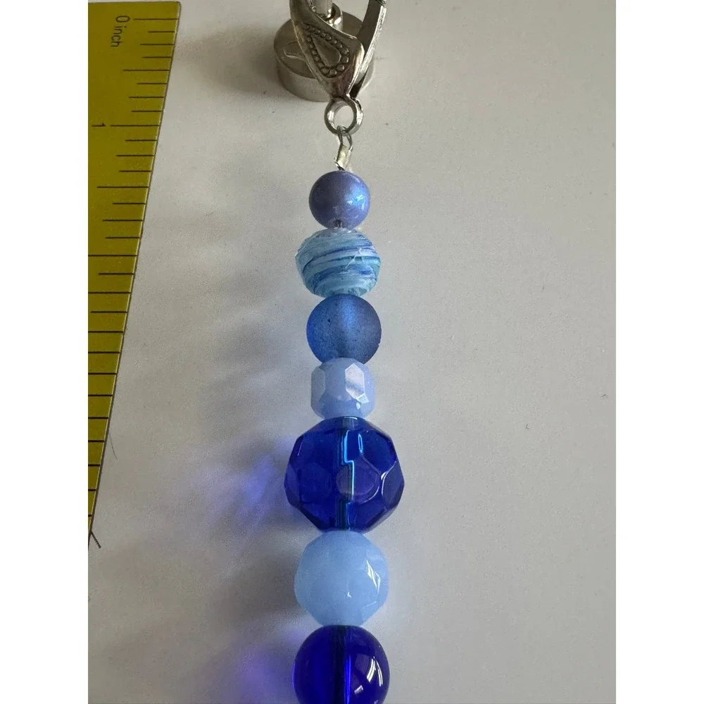 Blue Beaded Cross Keychain Bag Charm Silver Tone‎ Religious Spiritual Accessory